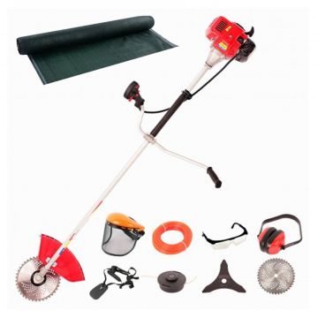 Pachet  Motocoasa benzina Micul Fermier MF-712, Putere 4.6 CP, 8 Accesorii + Plasa umbrire / anti-vant 2 m  x 50 m, 90% grad de umbrire