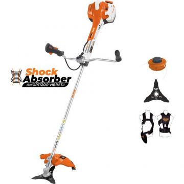 Motocoasa Ruris RR400C, 2.8 CP, 41.2 CC, 2 timpi, 255 mm latime taiere, pornire manuala, 1 l benzina, autocut, cutit cu 3 dinti, sistem antivibratie