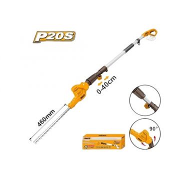 Fierastrau Gard Viu 20V cu Tija Telescopica 2.4m, 460mm, fara acumulator Ingco CPHT201601