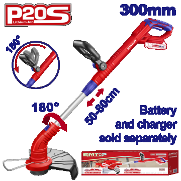 Motocoasa electrica Trimmer fara acumulator si incarcator, maner reglabil, 300mm - ELGT20018, EMTOP
