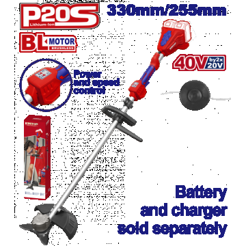 Motocoasa electrica Trimmer fara acumulator si incarcator, maner reglabil, motor fara perii (brushless), 330mm - ELMR20028, EMTOP