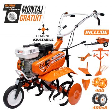 Motosapa Dac 7000acc4 + Roti Cauciuc  4.00-8+Rarita+Plug+Adaptor+Dispozitiv Scos Cartofi+Roti Metalice 400 fara Manicot+cultivator+remorca Ruris 450s